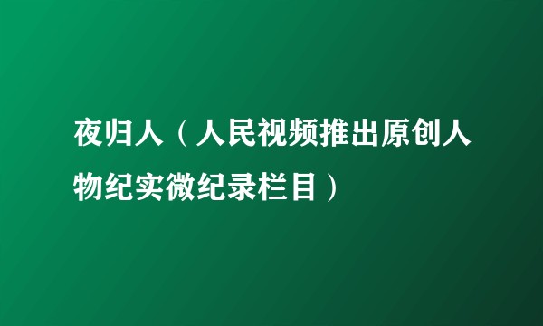 夜归人(人民视频推出原创人物纪实微纪录栏目)