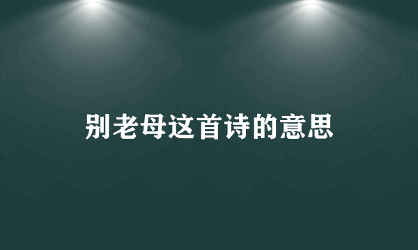 别老母这首诗的意思