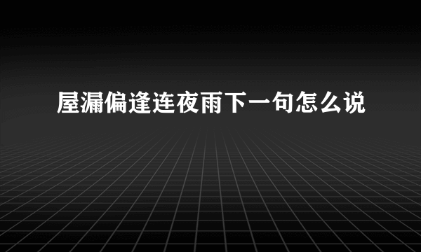 屋漏偏逢连夜雨下一句怎么说