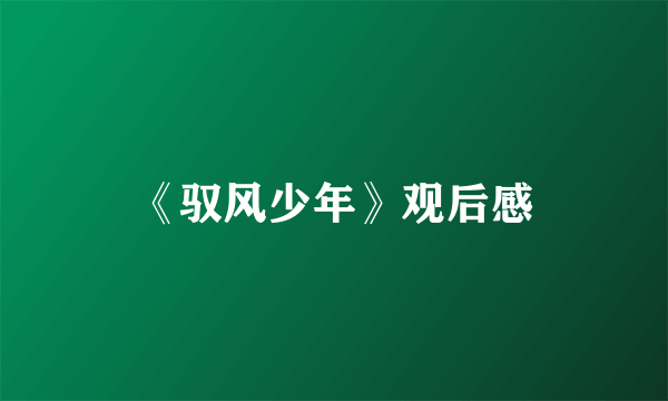 《驭风少年》观后感