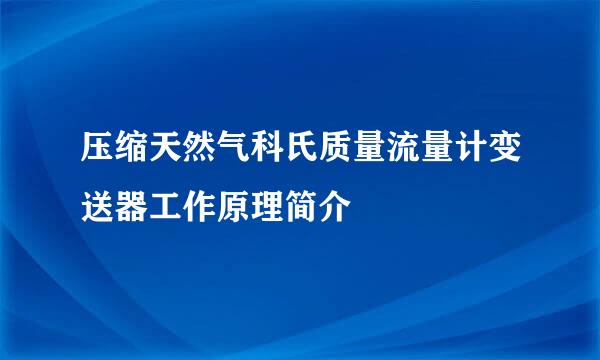 压缩天然气科氏质量流量计变送器工作原理简介