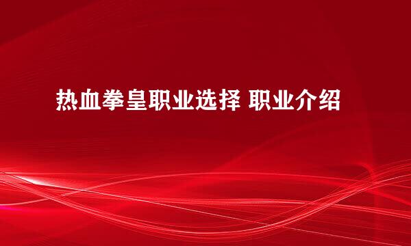 热血拳皇职业选择 职业介绍