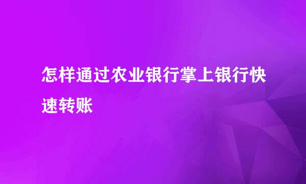 怎样通过农业银行掌上银行快速转账