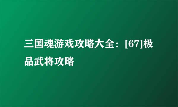 三国魂游戏攻略大全：[67]极品武将攻略