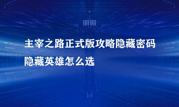 主宰之路正式版攻略隐藏密码隐藏英雄怎么选