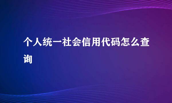 个人统一社会信用代码怎么查询