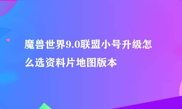 魔兽世界9.0联盟小号升级怎么选资料片地图版本