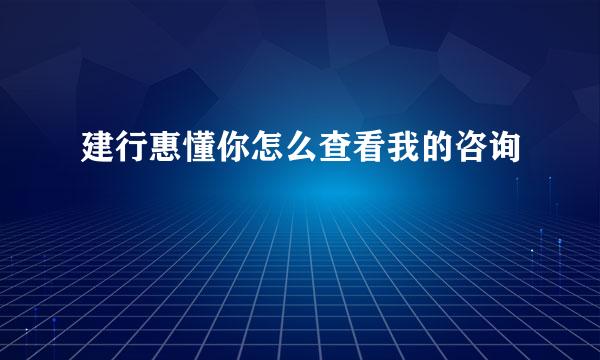 建行惠懂你怎么查看我的咨询