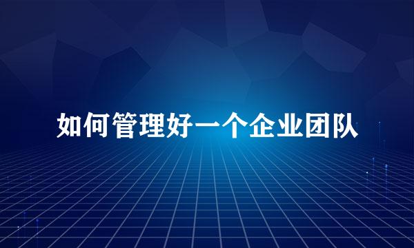 如何管理好一个企业团队