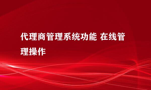 代理商管理系统功能 在线管理操作