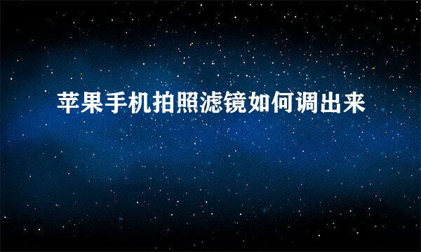 苹果手机拍照滤镜如何调出来