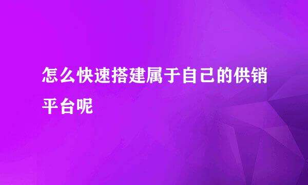 怎么快速搭建属于自己的供销平台呢