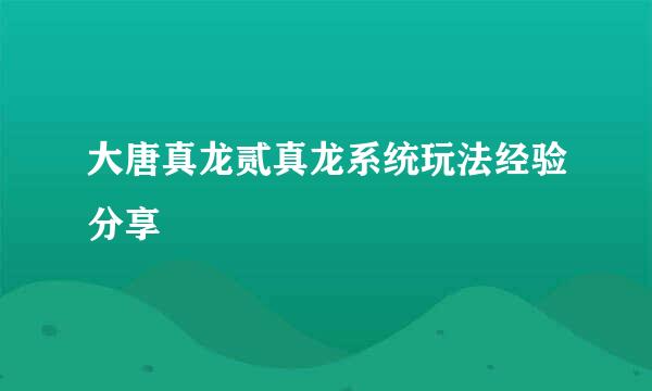 大唐真龙贰真龙系统玩法经验分享