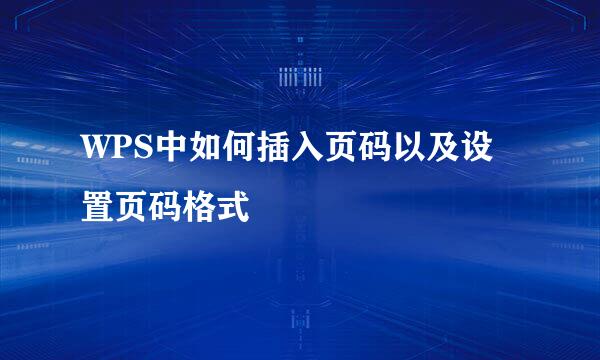 WPS中如何插入页码以及设置页码格式
