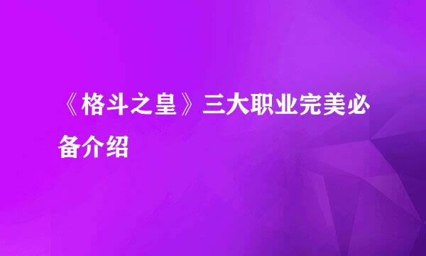 《格斗之皇》三大职业完美必备介绍