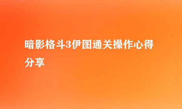 暗影格斗3伊图通关操作心得分享
