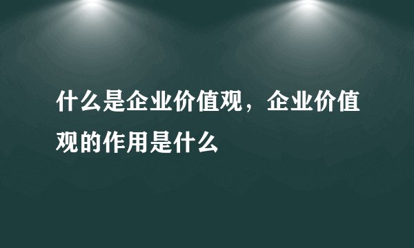 什么是企业价值观，企业价值观的作用是什么