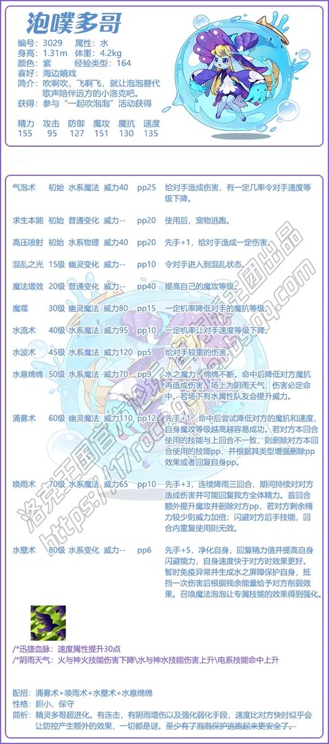 《洛克王国》泡噗多哥技能表图鉴