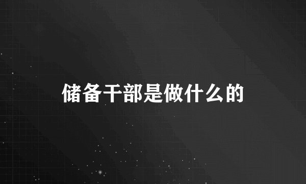 储备干部是做什么的