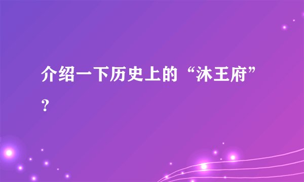 介绍一下历史上的“沐王府”？