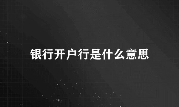 银行开户行是什么意思