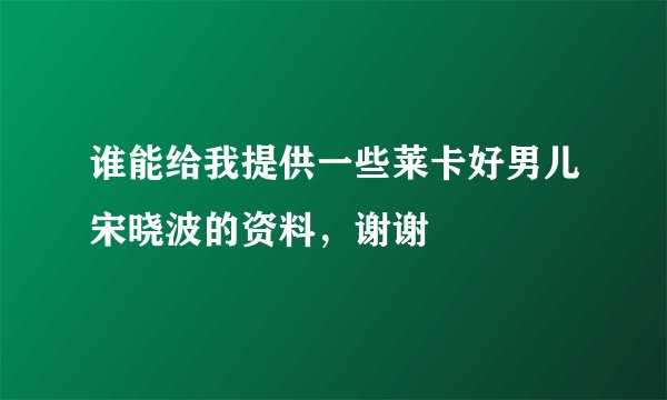 谁能给我提供一些莱卡好男儿宋晓波的资料，谢谢