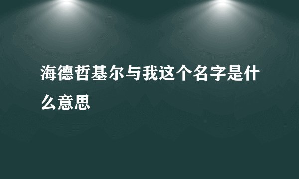 海德哲基尔与我这个名字是什么意思