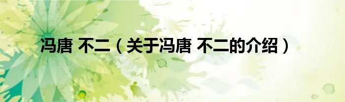 冯唐 不二（关于冯唐 不二的介绍）
