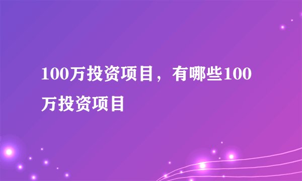 100万投资项目，有哪些100万投资项目