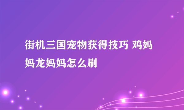 街机三国宠物获得技巧 鸡妈妈龙妈妈怎么刷