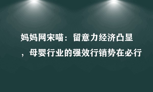 妈妈网宋喵:留意力经济凸显,母婴行业的强效行销势在必行