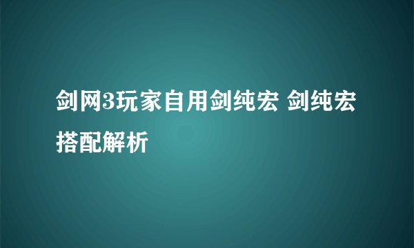 剑网3玩家自用剑纯宏 剑纯宏搭配解析