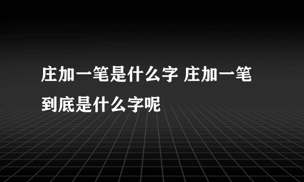 庄加一笔是什么字 庄加一笔到底是什么字呢