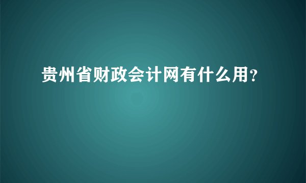 贵州省财政会计网有什么用？