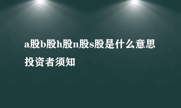 a股b股h股n股s股是什么意思 投资者须知