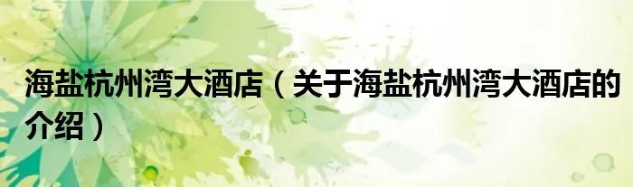 海盐杭州湾大酒店（关于海盐杭州湾大酒店的介绍）