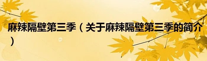 麻辣隔壁第三季（关于麻辣隔壁第三季的简介）