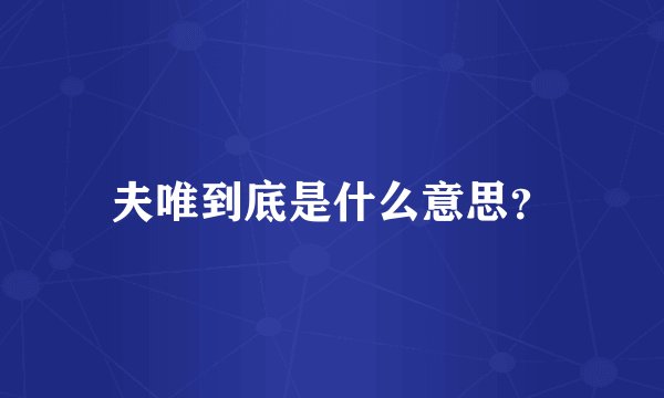夫唯到底是什么意思？