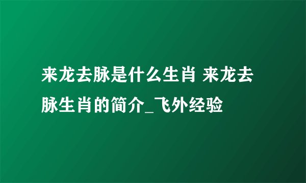 来龙去脉是什么生肖 来龙去脉生肖的简介_飞外经验