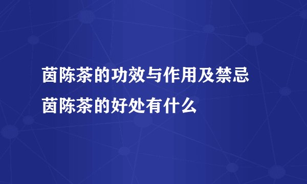 茵陈茶的功效与作用及禁忌 茵陈茶的好处有什么