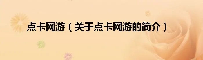 点卡网游（关于点卡网游的简介）