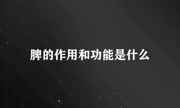 脾的作用和功能是什么