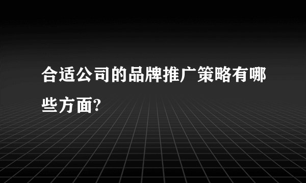 合适公司的品牌推广策略有哪些方面?