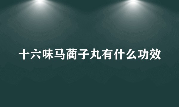 十六味马蔺子丸有什么功效