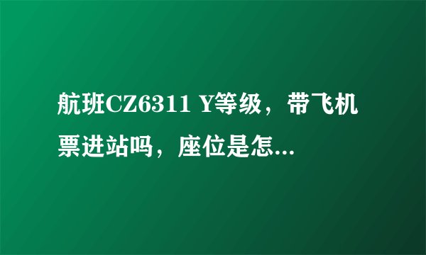 航班CZ6311 Y等级,带飞机票进站吗,座位是怎么坐,第一次坐,行李是检票是带进去吗?谢谢