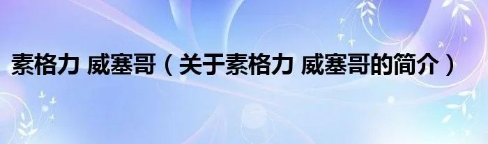 素格力 威塞哥(关于素格力 威塞哥的简介)