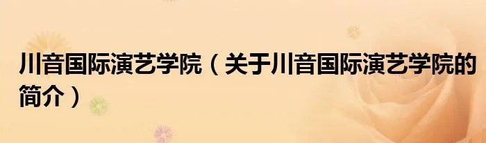 川音国际演艺学院（关于川音国际演艺学院的简介）