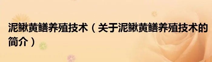 泥鳅黄鳝养殖技术（关于泥鳅黄鳝养殖技术的简介）
