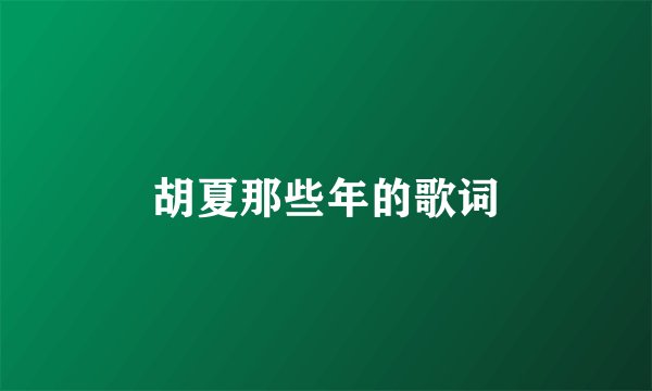 胡夏那些年的歌词