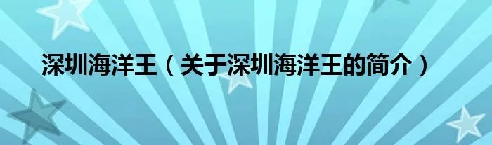 深圳海洋王(关于深圳海洋王的简介)